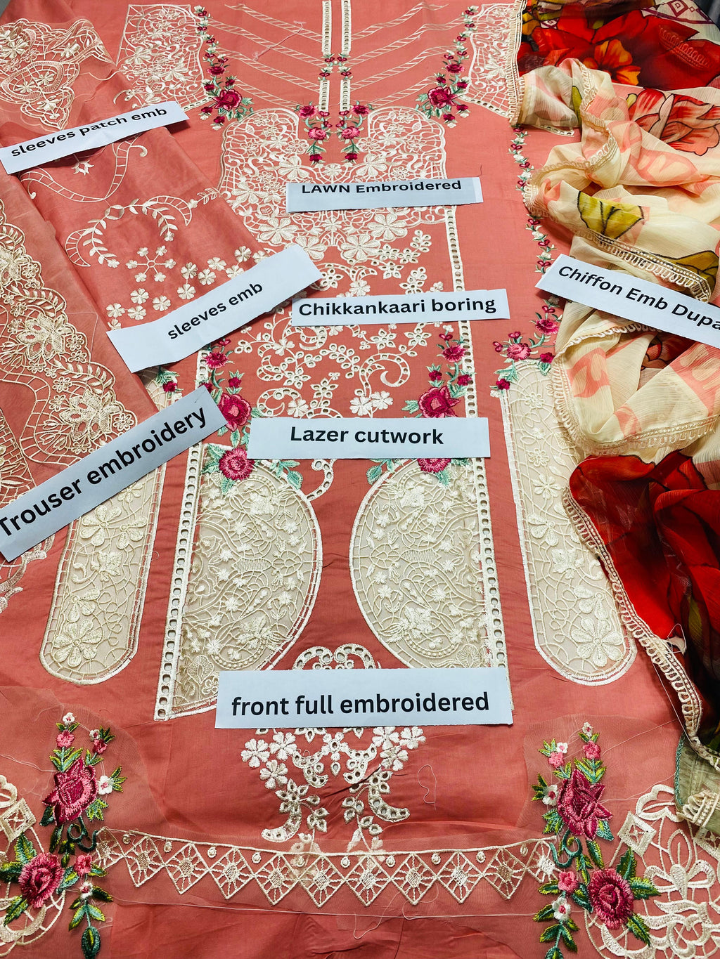 Luxury Lawn Chikan Kari Embroidered 3PC Suit – New Design
