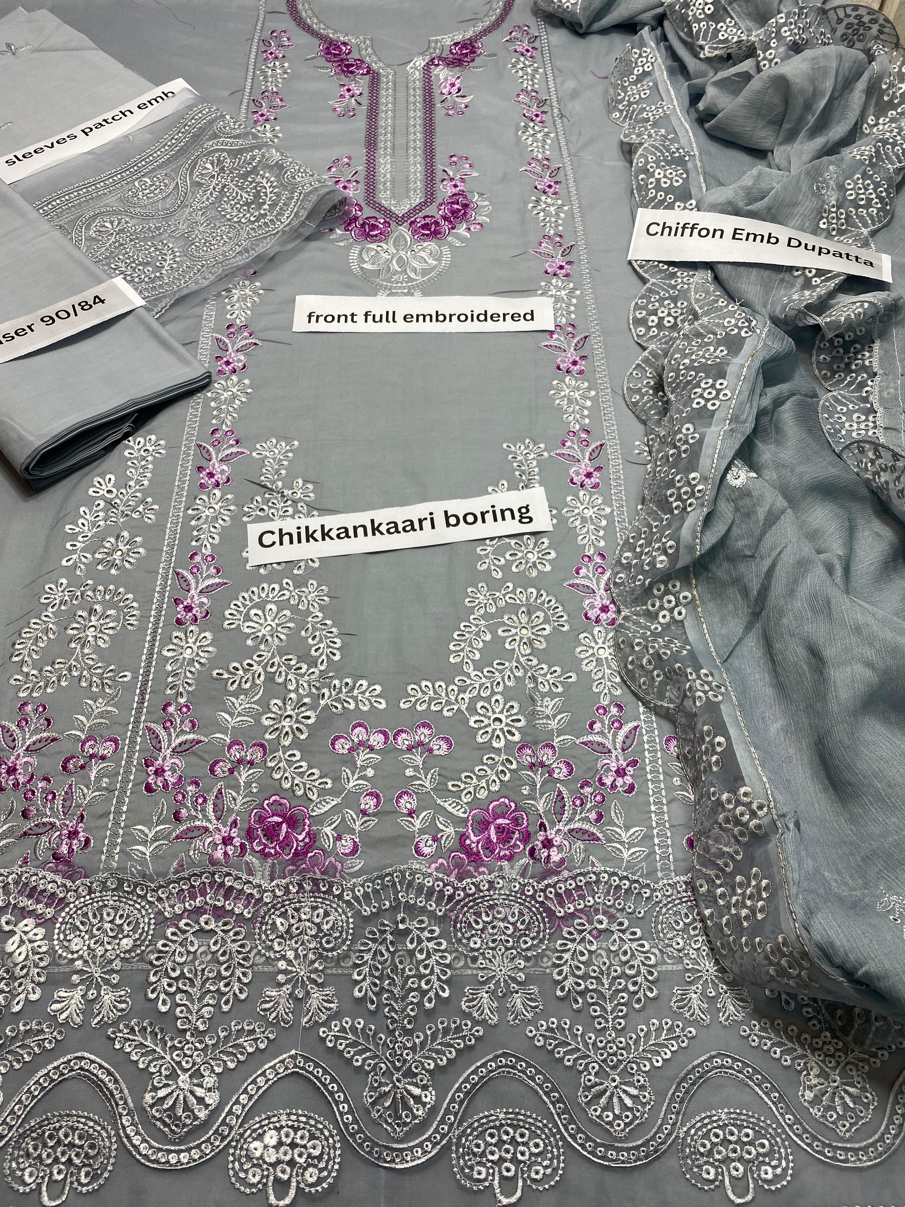 Lawn Chikan Kari Embroidered 3PC Suit – Full Embroidery & Chiffon Dupatta