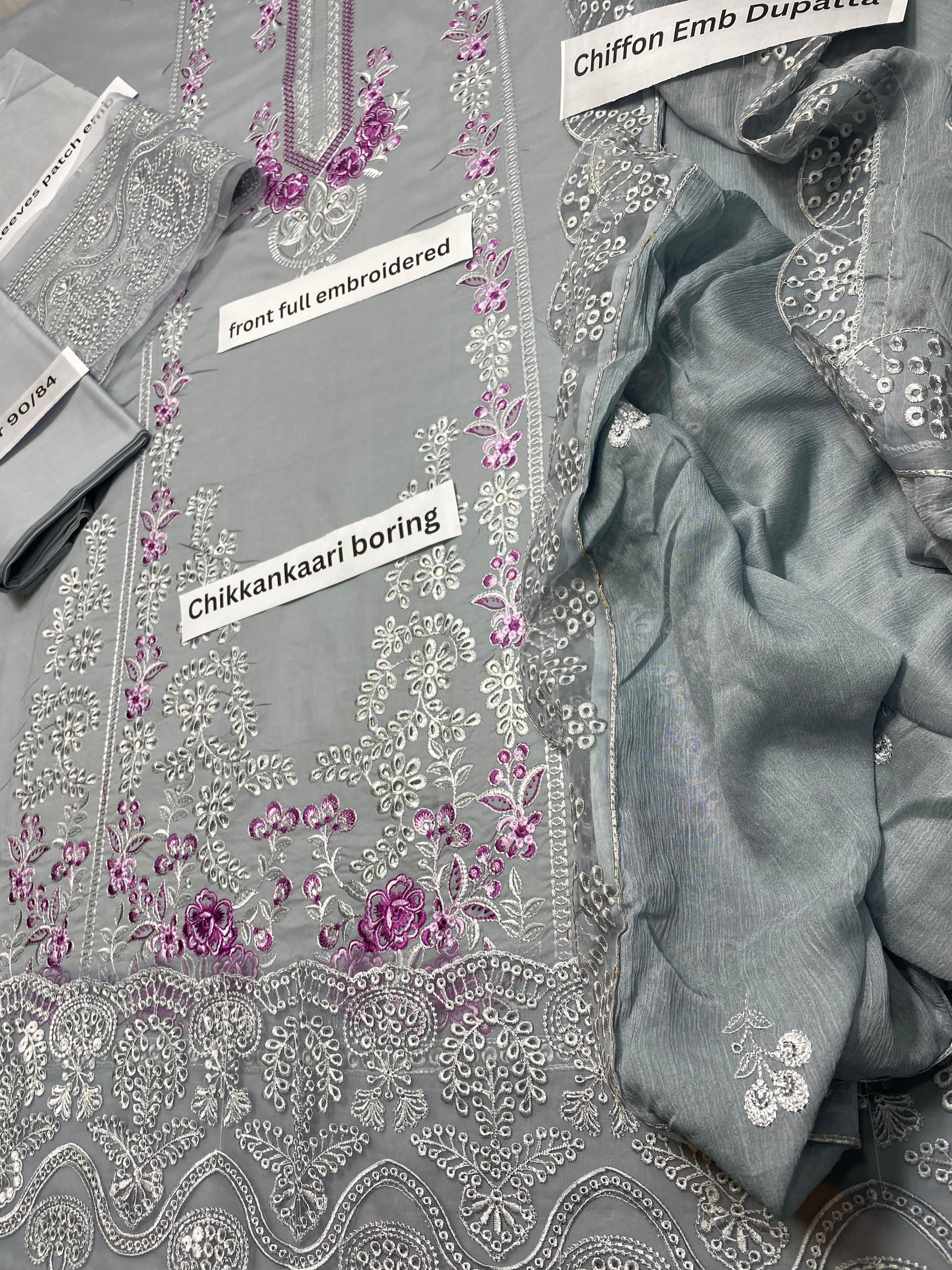 Lawn Chikan Kari Embroidered 3PC Suit – Full Embroidery & Chiffon Dupatta