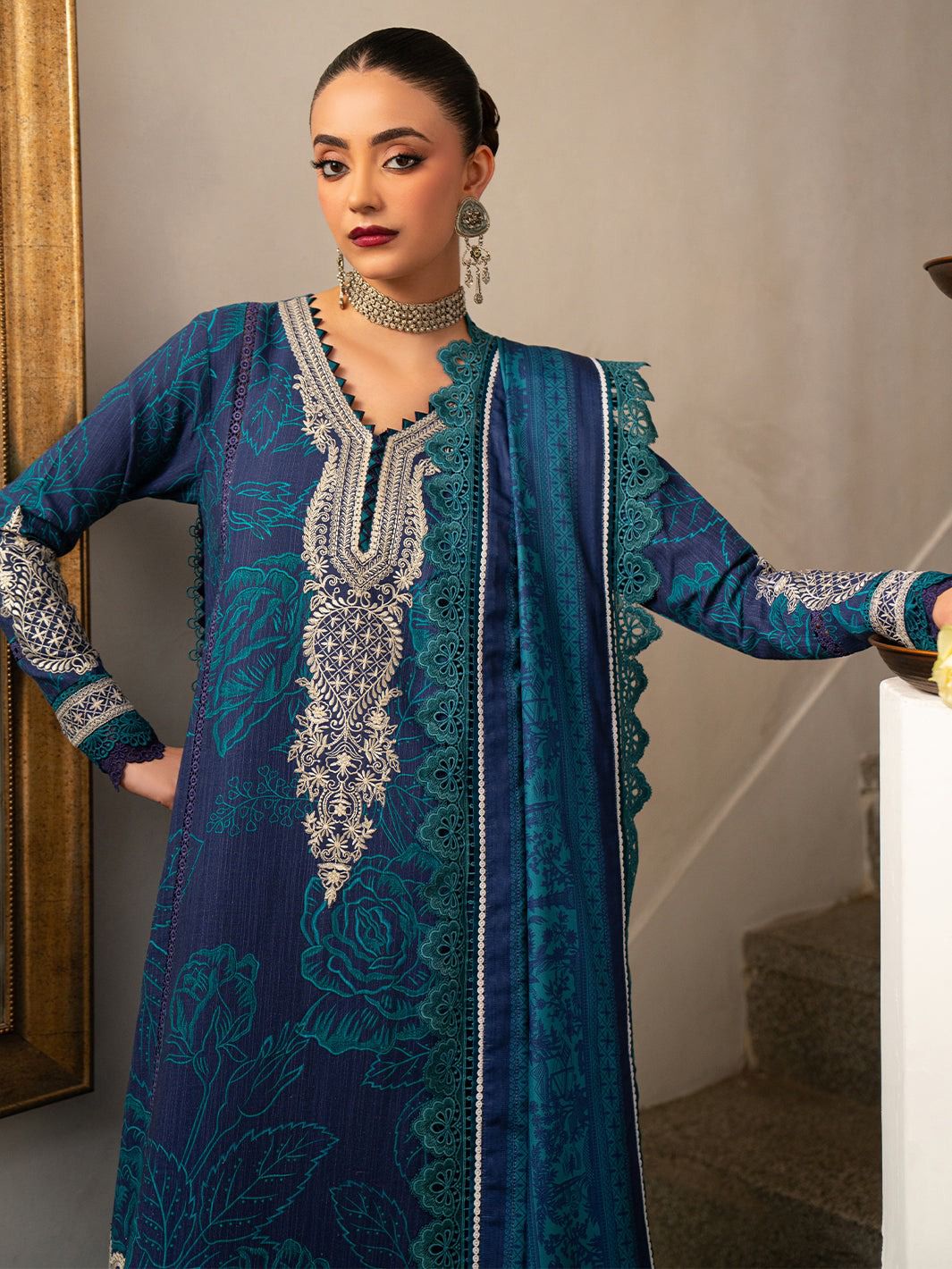 Lawn Chikan Kari Embroidered 3PC Suit – Full Embroidery & Chiffon Dupatta