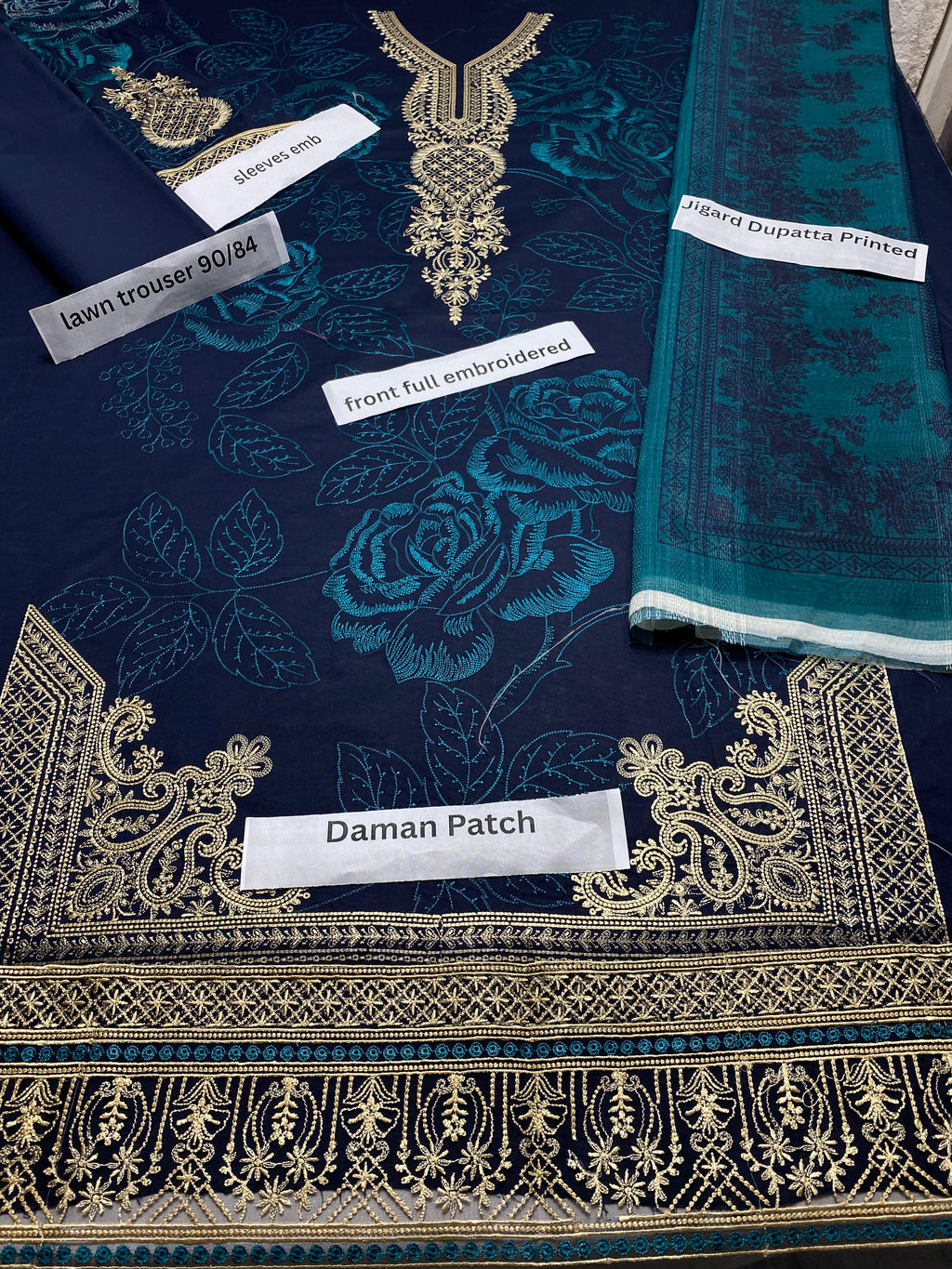 Lawn Chikan Kari Embroidered 3PC Suit – Full Embroidery & Chiffon Dupatta