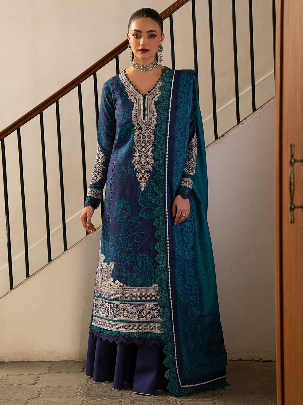 Lawn Chikan Kari Embroidered 3PC Suit – Full Embroidery & Chiffon Dupatta