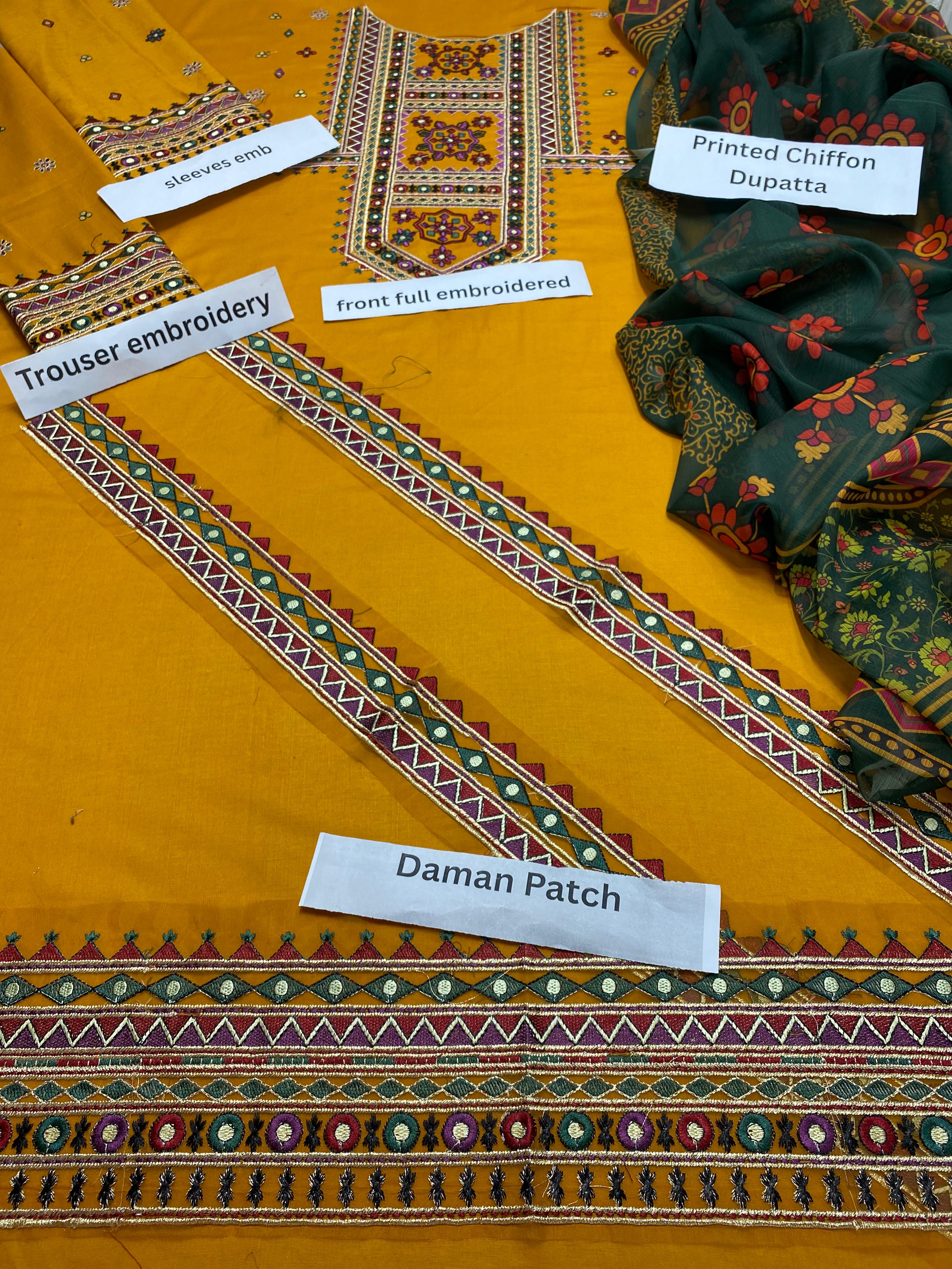 Lawn Embroidered 3PC Suit – Neck Embroidery & Jaggard Dupatta